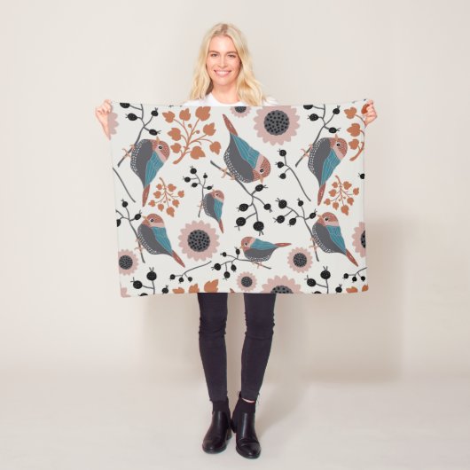 Chickadebird und Berry Muster Blumendesign Fleecedecke (Beispiel)