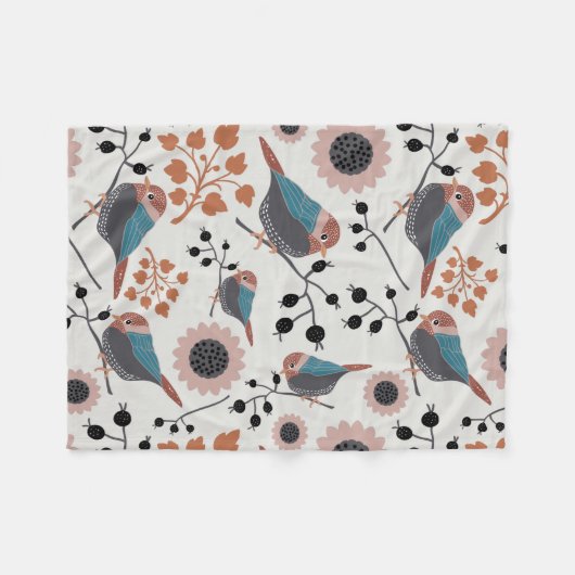 Chickadebird und Berry Muster Blumendesign Fleecedecke (Vorderseite (Horizontal))