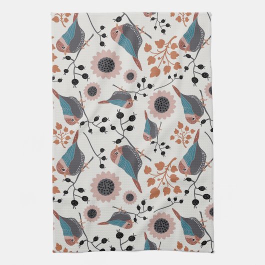 Chickadebird und Berry Muster Blumendesign Geschirrtuch (Vertikal)