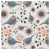 Chickadebird und Berry Muster Blumendesign Stoff (Nahaufnahme)