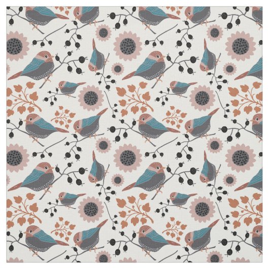 Chickadebird und Berry Muster Blumendesign Stoff (Muster)