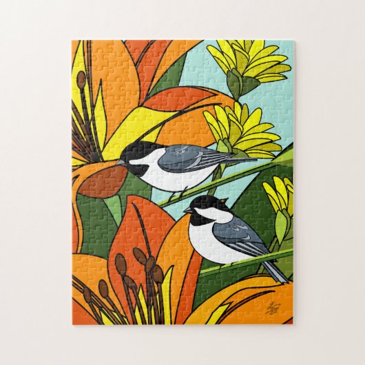 Chickadee and Flowers Puzzle (Vertikal)