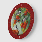 Chickadee Apple Harvest Rot Große Wanduhr (Winkel)