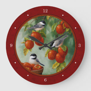 Chickadee Apple Harvest Rot Große Wanduhr