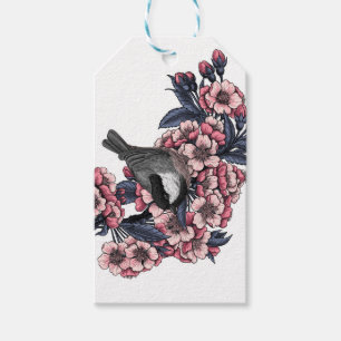Chickadee auf einem blühenden Kirschzweig Geschenkanhänger