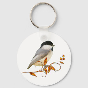 Chickadee auf Jeweled Blätter Schlüsselanhänger