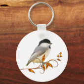 Chickadee auf Jeweled Blätter Schlüsselanhänger (Vorderseite)
