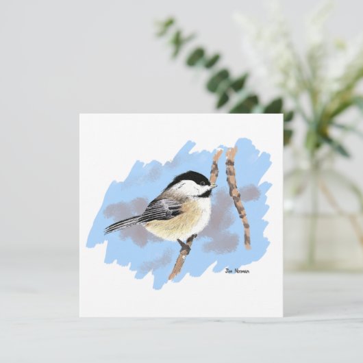 Chickadee auf Zweigniederlassung Mitteilungskarte (Stehend Vorderseite)