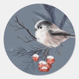Chickadee Bird auf Holly Limb Runder Aufkleber