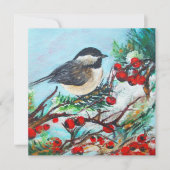 Chickadee Bird Berries Kunst-Card Karte (Vorderseite)