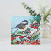 Chickadee Bird Berries Kunst-Card Karte (Stehend Vorderseite)