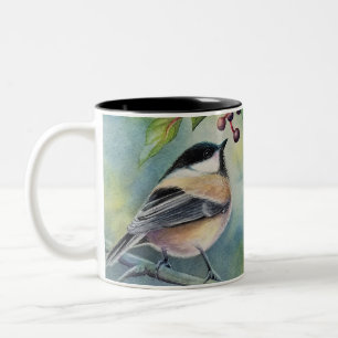 Chickadee Bird Berries Zweifarbige Tasse
