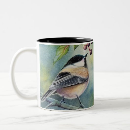Chickadee Bird Berries Zweifarbige Tasse (Links)