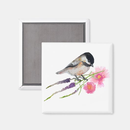 Chickadee Bird Blume Magnet (Vorderseite/Rückseite)