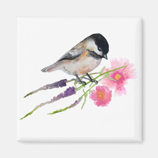Chickadee Bird Blume Magnet (Vorne)