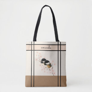 Chickadee Bird Cherry Blossom Tote Bag Tasche