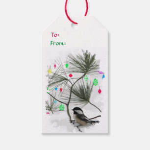 Chickadee Bird Christmas Tree Pack of Gift Tags Geschenkanhänger