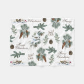 Chickadee Bird Evergreen Frohe Weihnachten Französ Fleecedecke (Vorderseite (Horizontal))