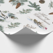 Chickadee Bird Evergreen Frohe Weihnachten Französ Geschenkpapier (Ecke)