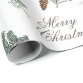 Chickadee Bird Evergreen Frohe Weihnachten Französ Geschenkpapier (Rolleneckpunkt)