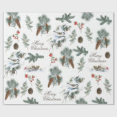Chickadee Bird Evergreen Pinecone Frohe Weihnachte Geschenkpapier (Flach)