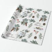 Chickadee Bird Evergreen Pinecone Frohe Weihnachte Geschenkpapier (Ungerollt)