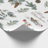 Chickadee Bird Evergreen Pinecone Frohe Weihnachte Geschenkpapier (Ecke)