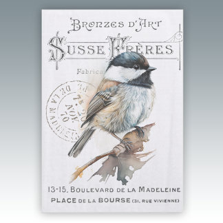 Chickadee Bird Französisch Typografie Vintag Decou Seidenpapier