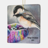 Chickadee Bird frisst von Hand Keramikornament (Links)
