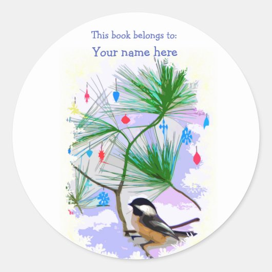 Chickadee Bird im Buchzeichen Tree Runder Aufkleber (Vorderseite)