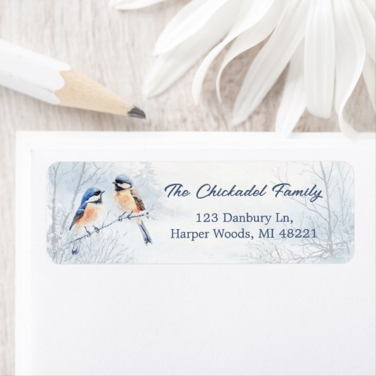 Chickadee Bird im Winter Rücksendeadresse (Insitu)
