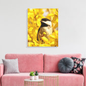 Chickadee Bird in Forsythia Blume Canvas Print Leinwanddruck (Insitu (Wohnzimmer))