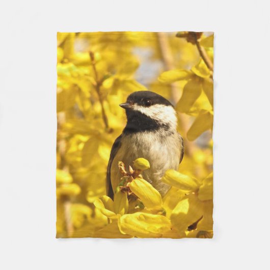 Chickadee Bird in gelben Blumen Fleece Blanket (Vorderseite)