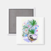 Chickadee Bird in Tree Magnet (Vorderseite/Rückseite)