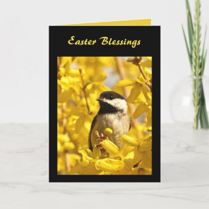 Chickadee Bird in Yellow Flowers Easter Feiertagskarte