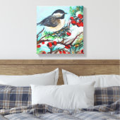 Chickadee Bird mit Berries am Zweig Leinwanddruck (Insitu (Schlafzimmer))