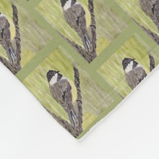 Chickadee Bird mit schwarzer Kappe - Acrylmalerei. Fleecedecke (Ecke)