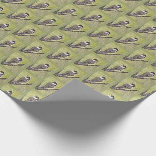 Chickadee Bird mit schwarzer Kappe - Acrylmalerei. Geschenkpapier (Ecke)