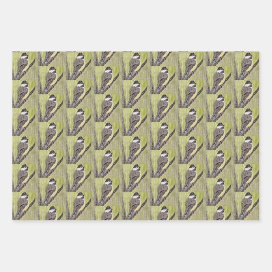 Chickadee Bird mit schwarzer Kappe - Acrylmalerei. Geschenkpapier Set (Vorderseite 2)