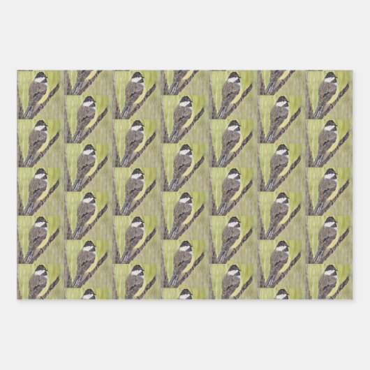 Chickadee Bird mit schwarzer Kappe - Acrylmalerei. Geschenkpapier Set (Vorderseite)