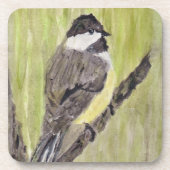 Chickadee Bird mit schwarzer Kappe - Acrylmalerei. Getränkeuntersetzer (Vorderseite)