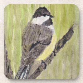 Chickadee Bird mit schwarzer Kappe - Acrylmalerei. Getränkeuntersetzer