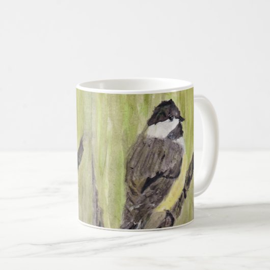 Chickadee Bird mit schwarzer Kappe - Acrylmalerei. Kaffeetasse (VorderseiteRechts)