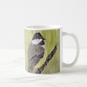 Chickadee Bird mit schwarzer Kappe - Acrylmalerei. Kaffeetasse