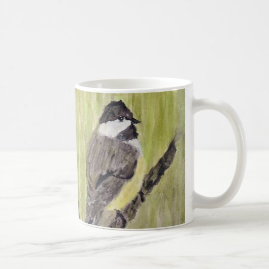 Chickadee Bird mit schwarzer Kappe - Acrylmalerei. Kaffeetasse (Rechts)