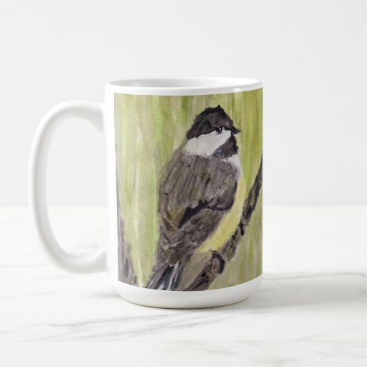 Chickadee Bird mit schwarzer Kappe - Acrylmalerei. Kaffeetasse (Links)