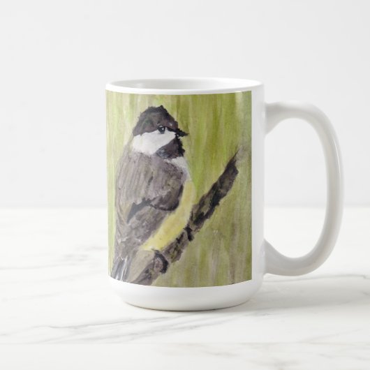 Chickadee Bird mit schwarzer Kappe - Acrylmalerei. Kaffeetasse (Rechts)
