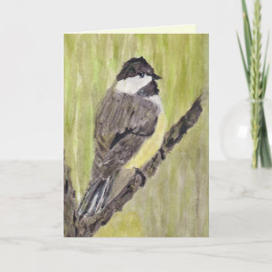 Chickadee Bird mit schwarzer Kappe - Acrylmalerei. Karte