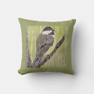 Chickadee Bird mit schwarzer Kappe - Acrylmalerei. Kissen