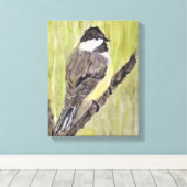 Chickadee Bird mit schwarzer Kappe - Acrylmalerei. Leinwanddruck (Insitu (Holzboden))